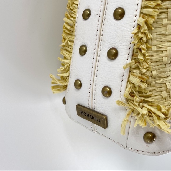 BCBGIRLS White Vegan Leather Straw Studded Tote - Picture 5 of 14